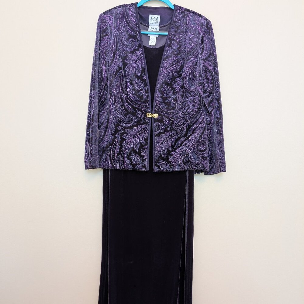 R&M Richards purple velvet 2 piece formal dress and jacket EUC 12